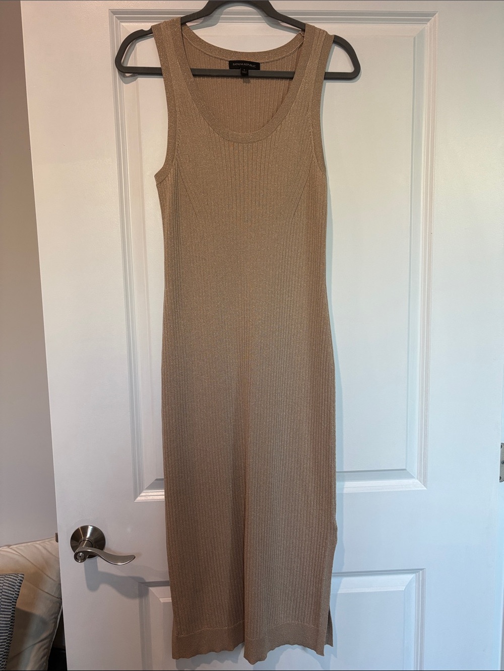 Banana Republic Sleeveless Ribbed Maxi Dress in Camel
